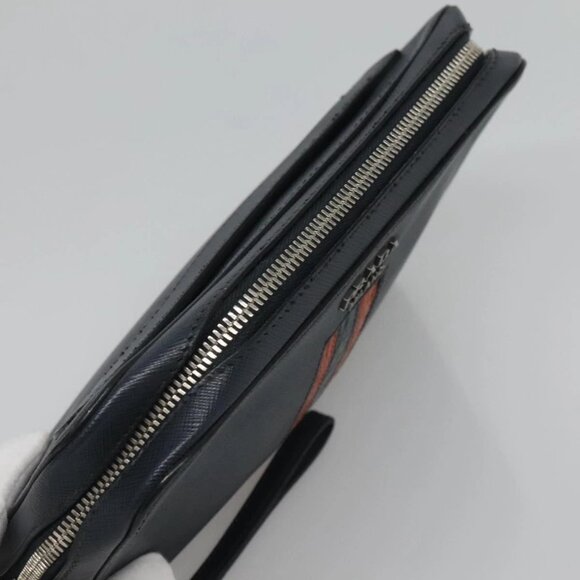 PRADA Clutch Bag Safiano leather Navy Silver Auth BD1408 - Picture 7 of 16